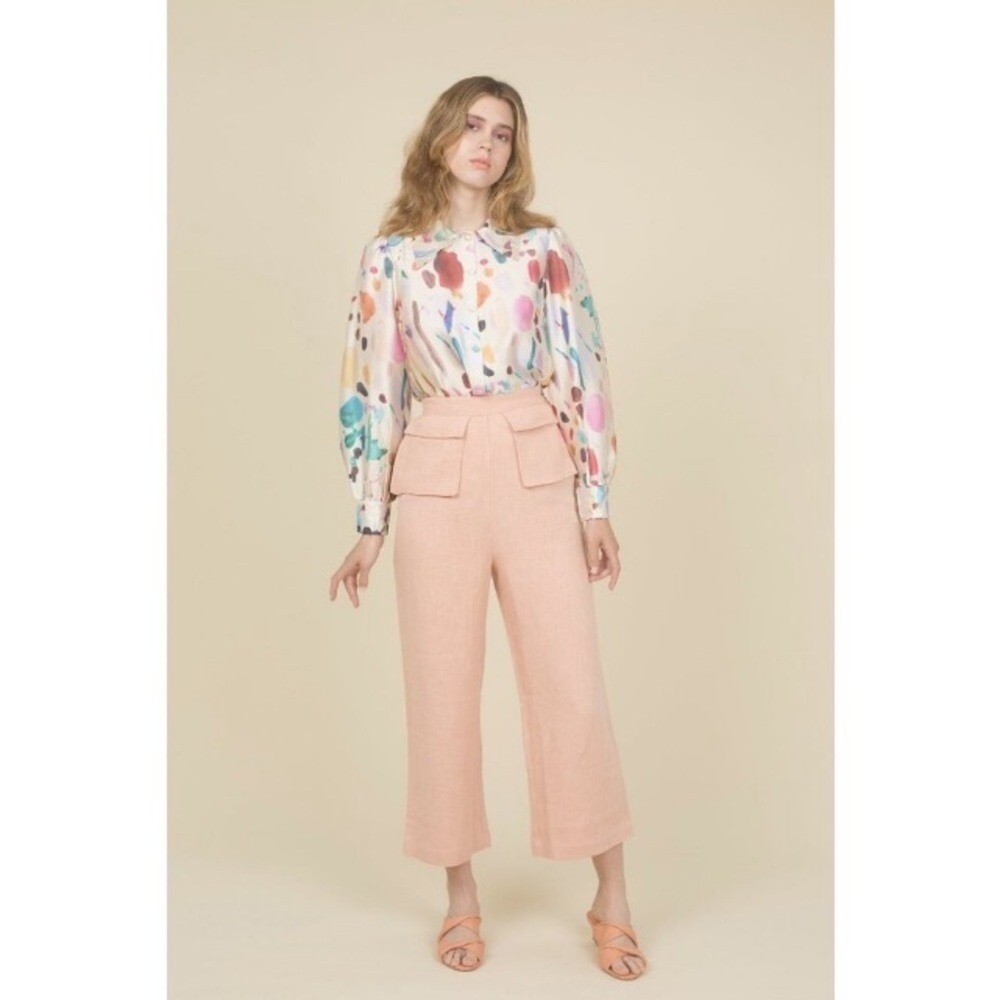 Samantha Pleet NWT Linen Wide Leg Fetching Pant Sz 0 Pockets Resortwear Preppy